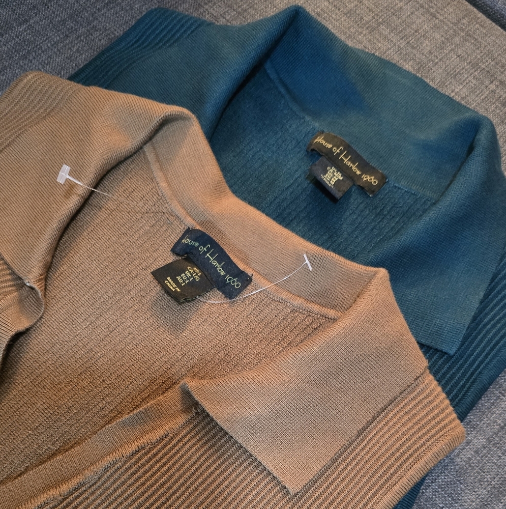 House of Harlow Teal and Tan Cardigans.  Teal size M. Tan Size L Ribbed.